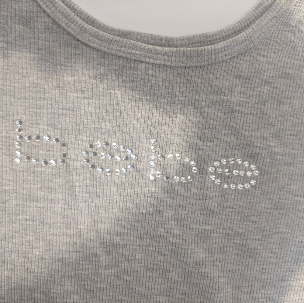 NWT Bebe Sport grey bling logo tank